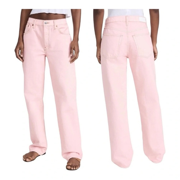 Re/Done Loose Washed Pink Denim Wide Leg Jeans NWT - Picture 1 of 9